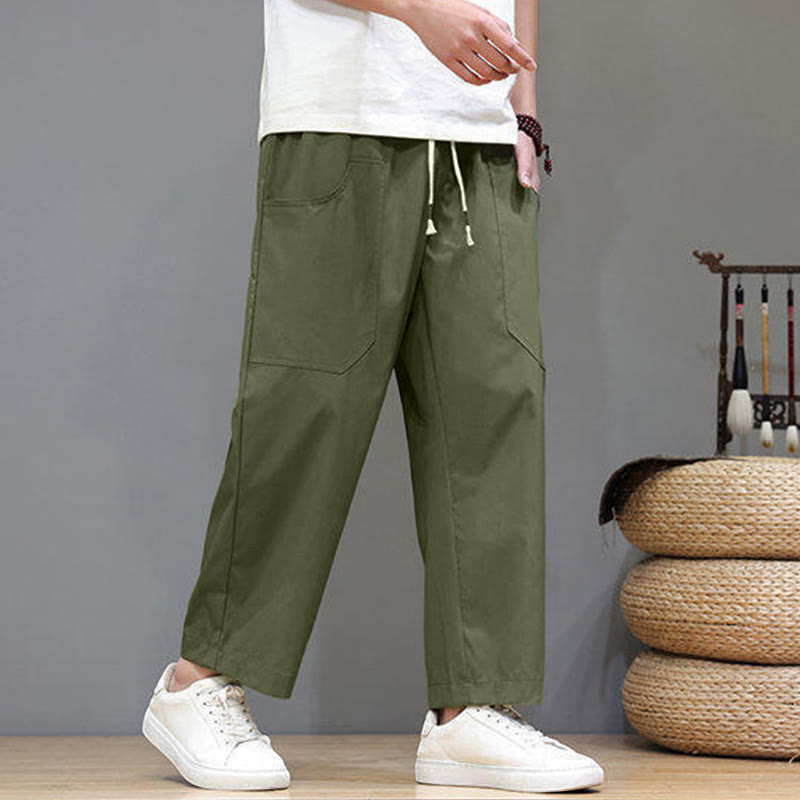 Buddha Stones Sommerhose für Herren, einfarbig, mit Kordelzug, geradem Bein, Länge 7-8, mit Taschen - image 2