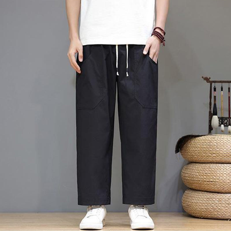 Buddha Stones Sommerhose für Herren, einfarbig, mit Kordelzug, geradem Bein, Länge 7-8, mit Taschen - image 17