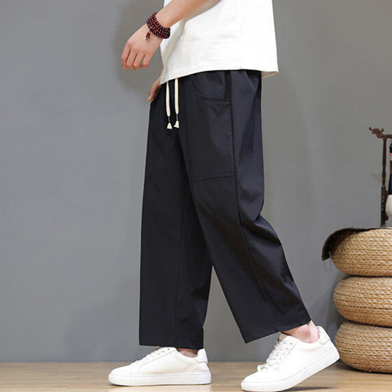 Buddha Stones Sommerhose für Herren, einfarbig, mit Kordelzug, geradem Bein, Länge 7-8, mit Taschen - image 21