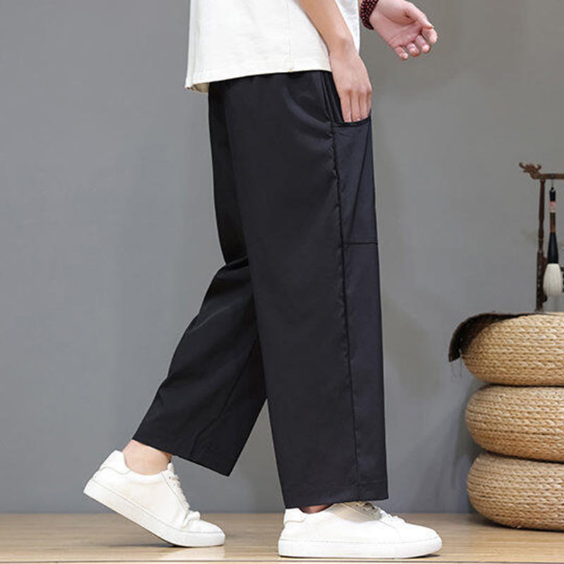 Buddha Stones Sommerhose für Herren, einfarbig, mit Kordelzug, geradem Bein, Länge 7-8, mit Taschen - image 18