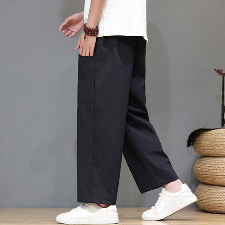 Buddha Stones Sommerhose für Herren, einfarbig, mit Kordelzug, geradem Bein, Länge 7-8, mit Taschen - image 19