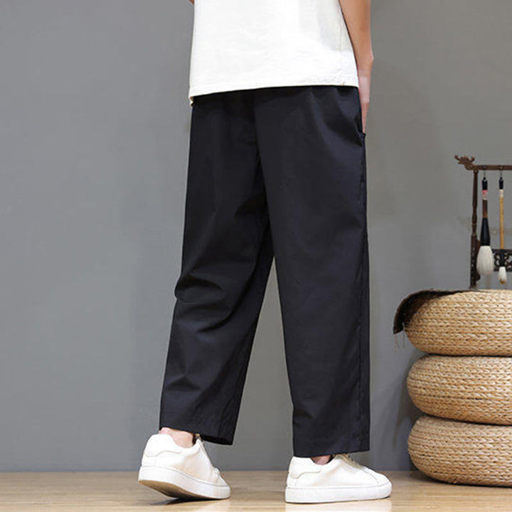Buddha Stones Sommerhose für Herren, einfarbig, mit Kordelzug, geradem Bein, Länge 7-8, mit Taschen - image 20