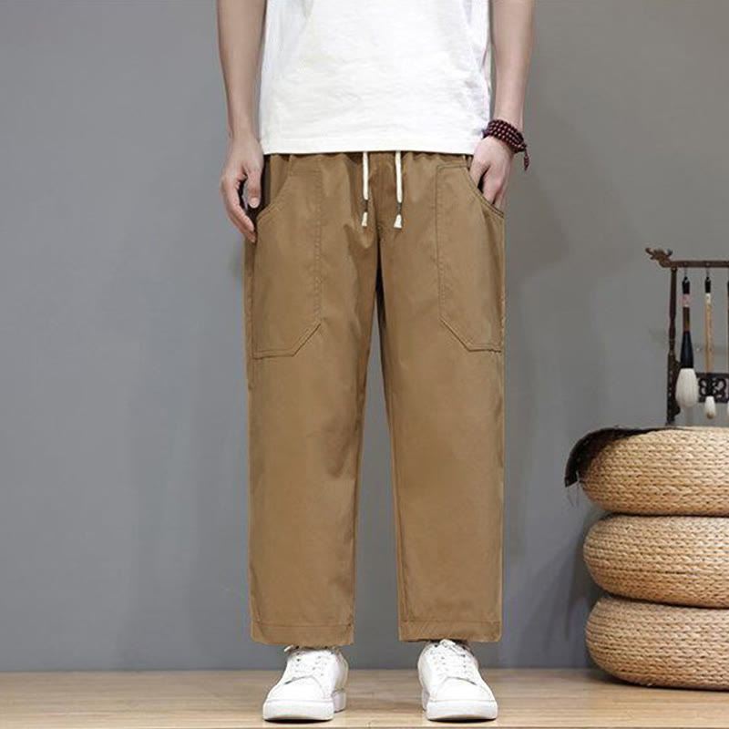 Buddha Stones Sommerhose für Herren, einfarbig, mit Kordelzug, geradem Bein, Länge 7-8, mit Taschen - image 25