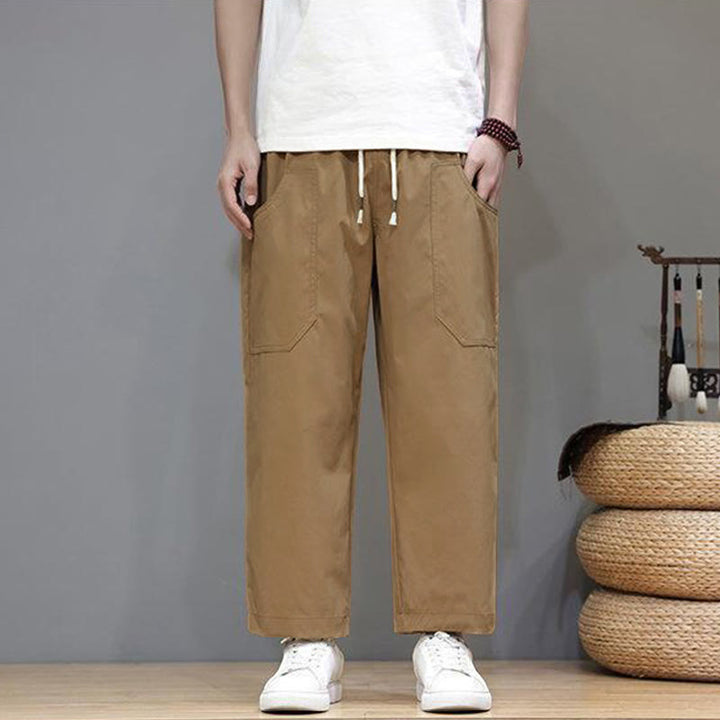 Buddha Stones Sommerhose für Herren, einfarbig, mit Kordelzug, geradem Bein, Länge 7-8, mit Taschen - image 25