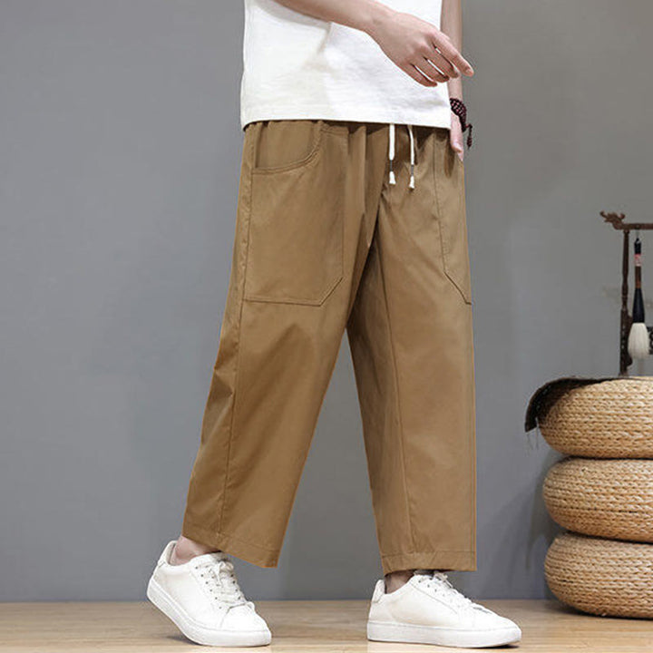 Buddha Stones Sommerhose für Herren, einfarbig, mit Kordelzug, geradem Bein, Länge 7-8, mit Taschen - image 30