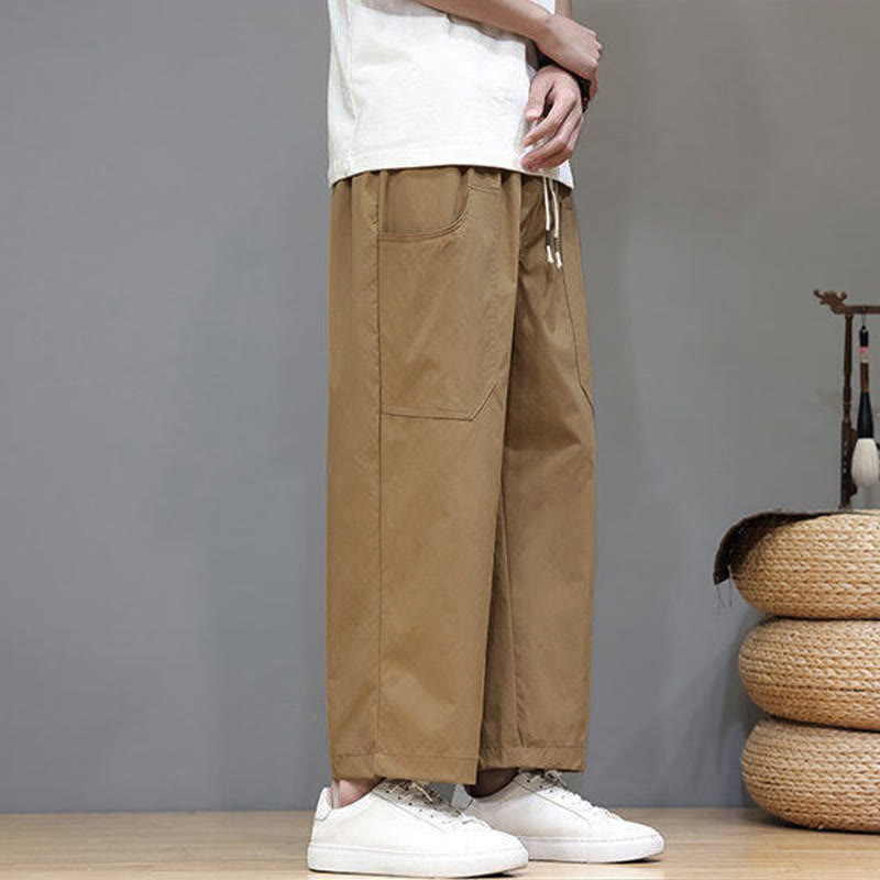 Buddha Stones Sommerhose für Herren, einfarbig, mit Kordelzug, geradem Bein, Länge 7-8, mit Taschen - image 29