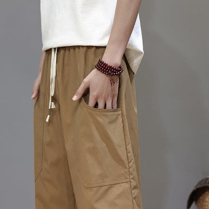 Buddha Stones Sommerhose für Herren, einfarbig, mit Kordelzug, geradem Bein, Länge 7-8, mit Taschen - image 33