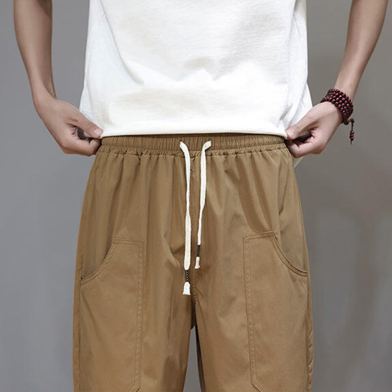 Buddha Stones Sommerhose für Herren, einfarbig, mit Kordelzug, geradem Bein, Länge 7-8, mit Taschen - image 32