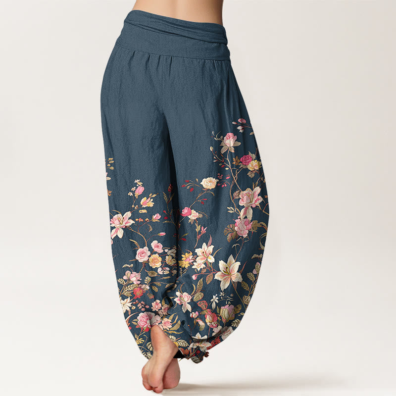 Buddha Stones Haremshose aus reiner Baumwolle mit exquisitem, farbenfrohem Blumenmuster und elastischem Bund für Damen - image 6