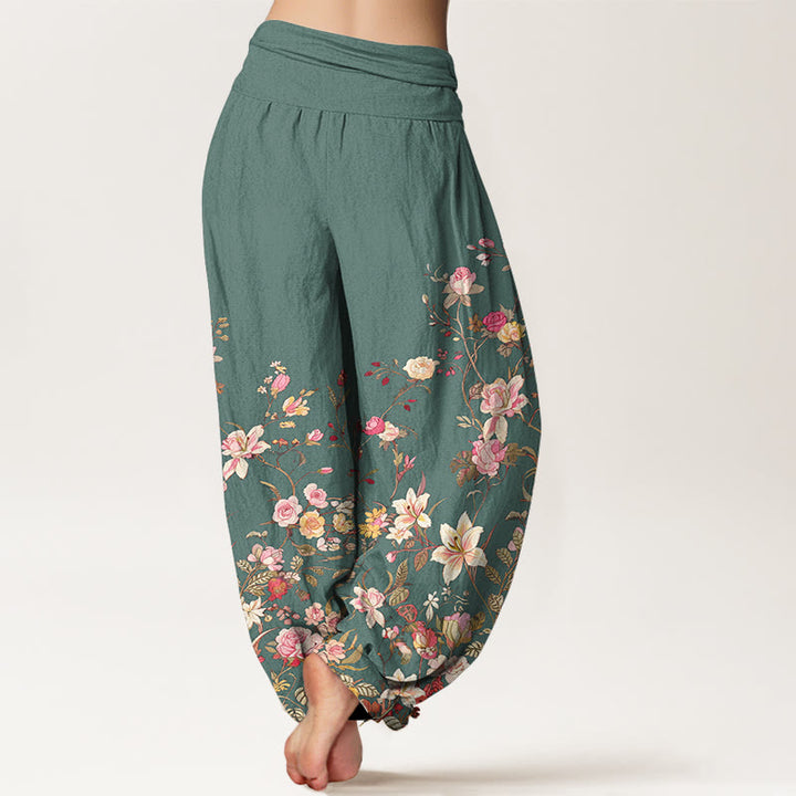Buddha Stones Haremshose aus reiner Baumwolle mit exquisitem, farbenfrohem Blumenmuster und elastischem Bund für Damen - image 9
