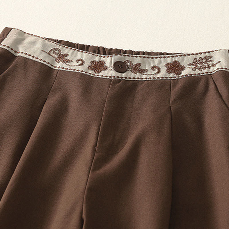 Buddha Stones Damen-Stickereihose aus Baumwolle mit elastischem Bund, Reißverschluss, weitem Bein und Taschen - image 23