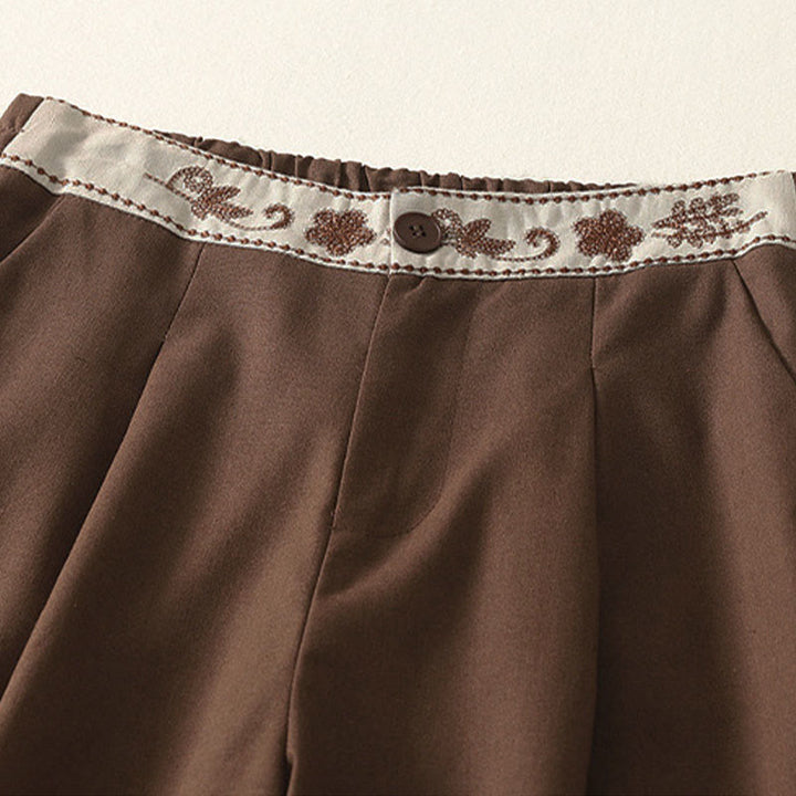 Buddha Stones Damen-Stickereihose aus Baumwolle mit elastischem Bund, Reißverschluss, weitem Bein und Taschen - image 23