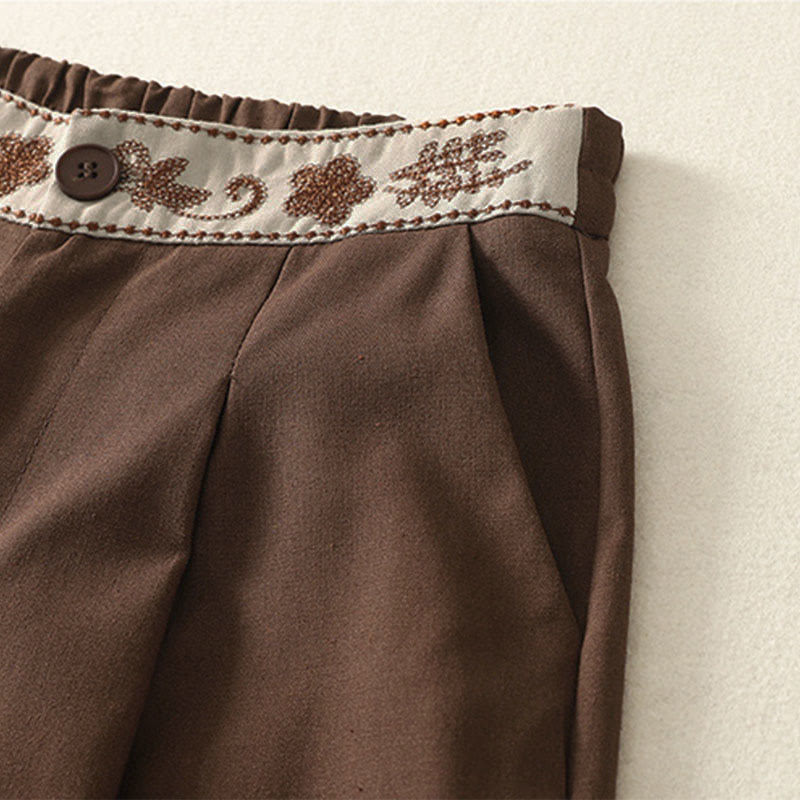Buddha Stones Damen-Stickereihose aus Baumwolle mit elastischem Bund, Reißverschluss, weitem Bein und Taschen - image 24