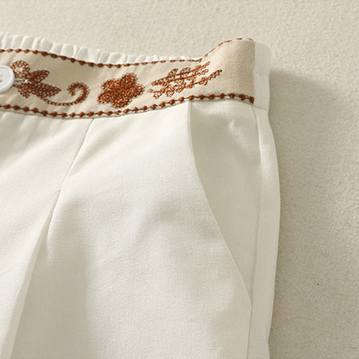 Buddha Stones Damen-Stickereihose aus Baumwolle mit elastischem Bund, Reißverschluss, weitem Bein und Taschen - image 5