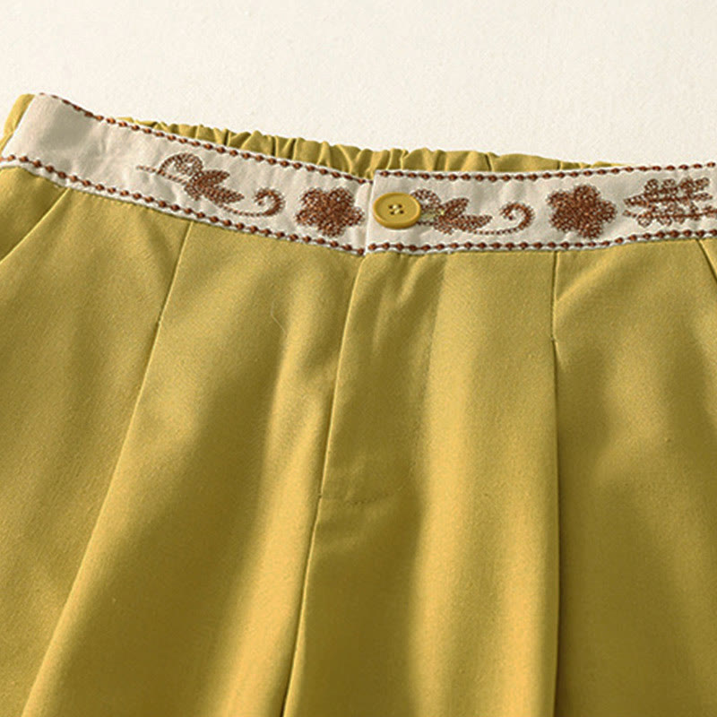 Buddha Stones Damen-Stickereihose aus Baumwolle mit elastischem Bund, Reißverschluss, weitem Bein und Taschen - image 12