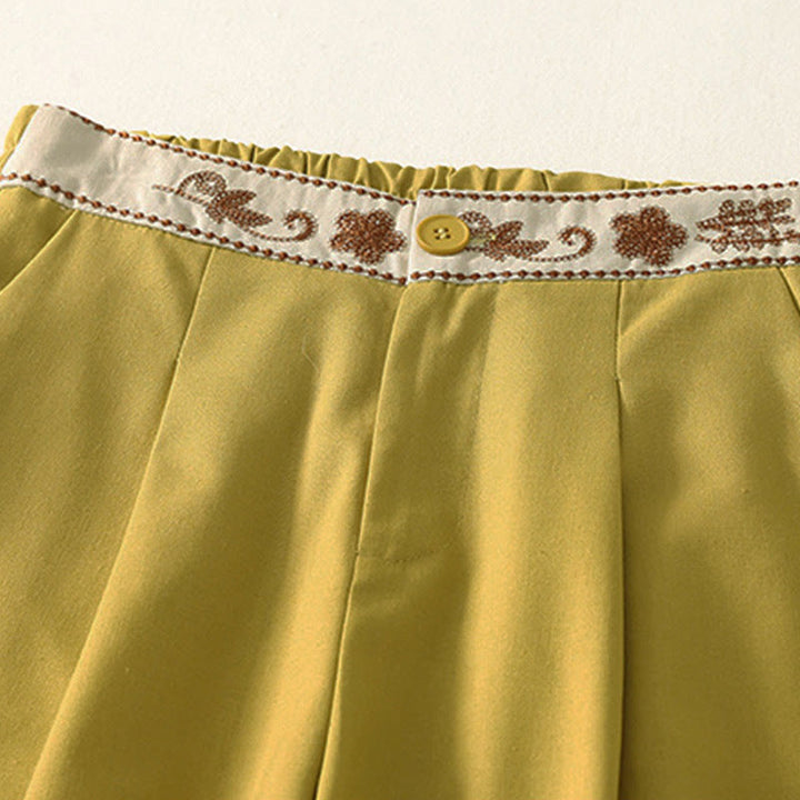 Buddha Stones Damen-Stickereihose aus Baumwolle mit elastischem Bund, Reißverschluss, weitem Bein und Taschen - image 12