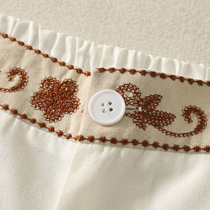 Buddha Stones Damen-Stickereihose aus Baumwolle mit elastischem Bund, Reißverschluss, weitem Bein und Taschen - image 3