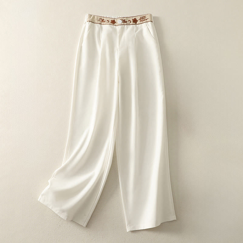 Buddha Stones Damen-Stickereihose aus Baumwolle mit elastischem Bund, Reißverschluss, weitem Bein und Taschen - Weiß - US 8-10, UK/AU 12-14, EU 40-42 (2XL) - image 1