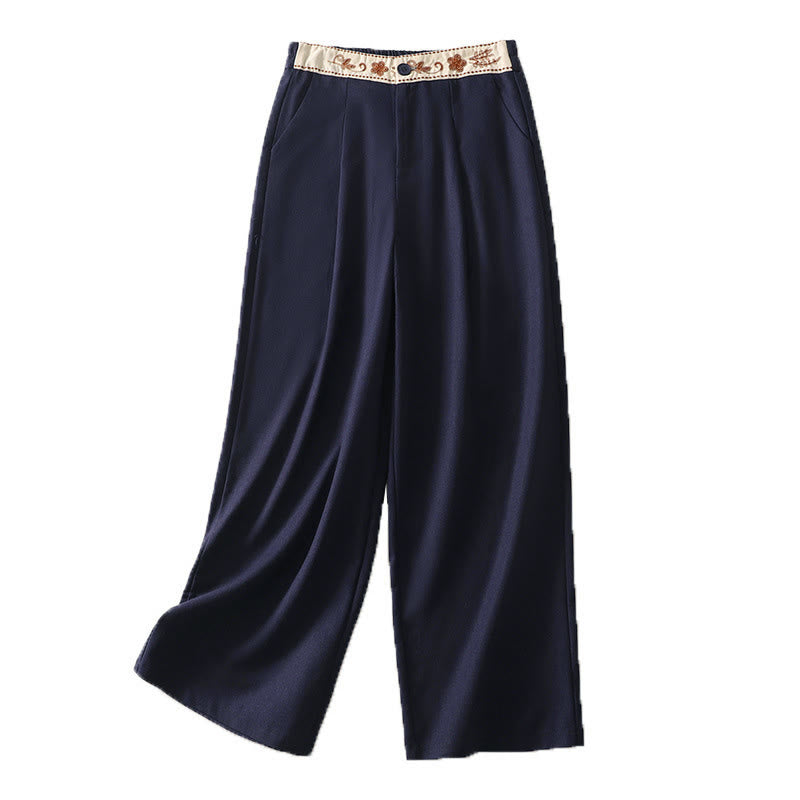 Buddha Stones Damen-Stickereihose aus Baumwolle mit elastischem Bund, Reißverschluss, weitem Bein und Taschen - image 21