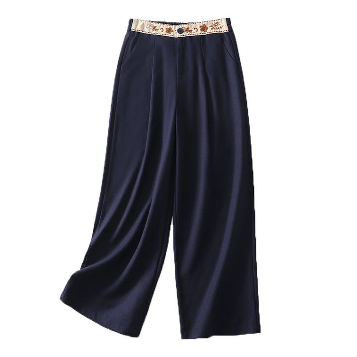 Buddha Stones Damen-Stickereihose aus Baumwolle mit elastischem Bund, Reißverschluss, weitem Bein und Taschen - image 21
