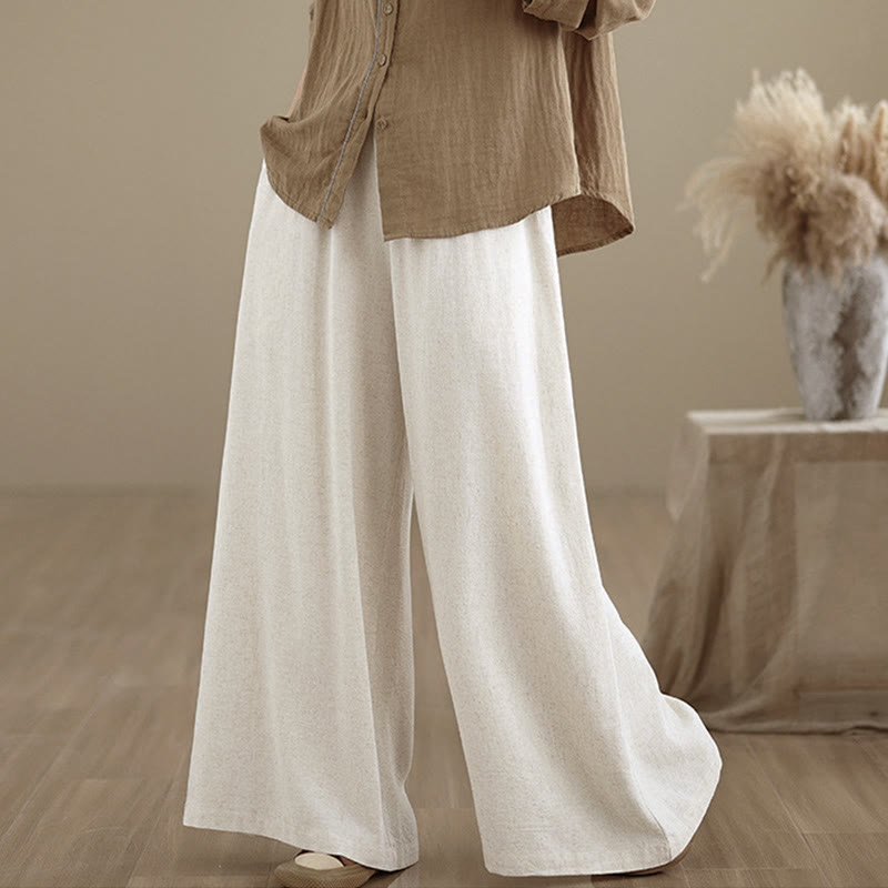 Buddha Stones Damen-Hose aus Baumwoll-Leinen-Mischgewebe mit Kordelzug, weitem Bein und Knöchellänge, Taschen - image 19