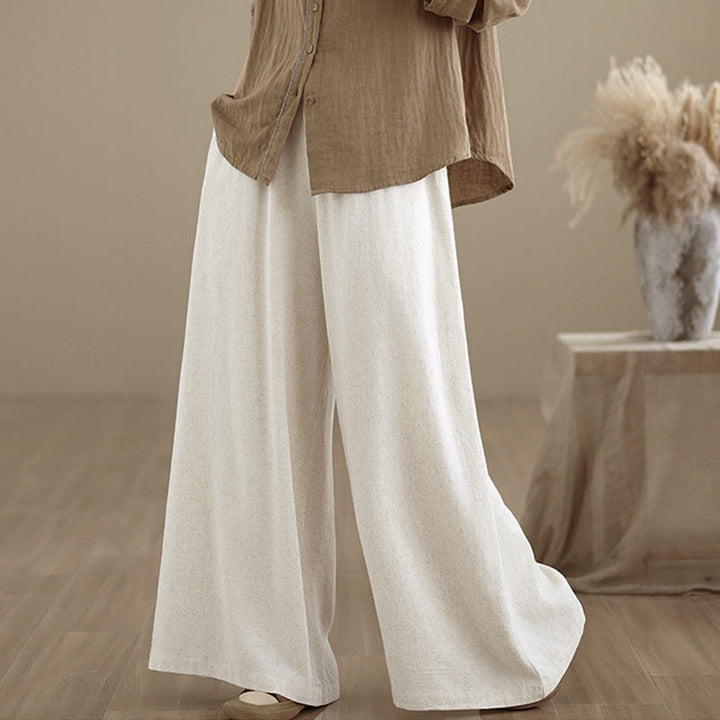 Buddha Stones Damen-Hose aus Baumwoll-Leinen-Mischgewebe mit Kordelzug, weitem Bein und Knöchellänge, Taschen - image 19