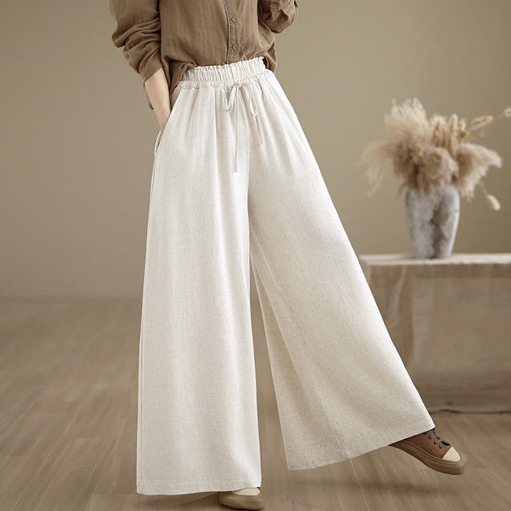 Buddha Stones Damen-Hose aus Baumwoll-Leinen-Mischgewebe mit Kordelzug, weitem Bein und Knöchellänge, Taschen - Beige - US6, UK/AU10, EU38 (XL) - image 15