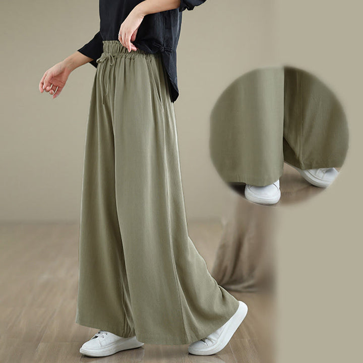 Buddha Stones Damen-Hose aus Baumwoll-Leinen-Mischgewebe mit Kordelzug, weitem Bein und Knöchellänge, Taschen - image 12