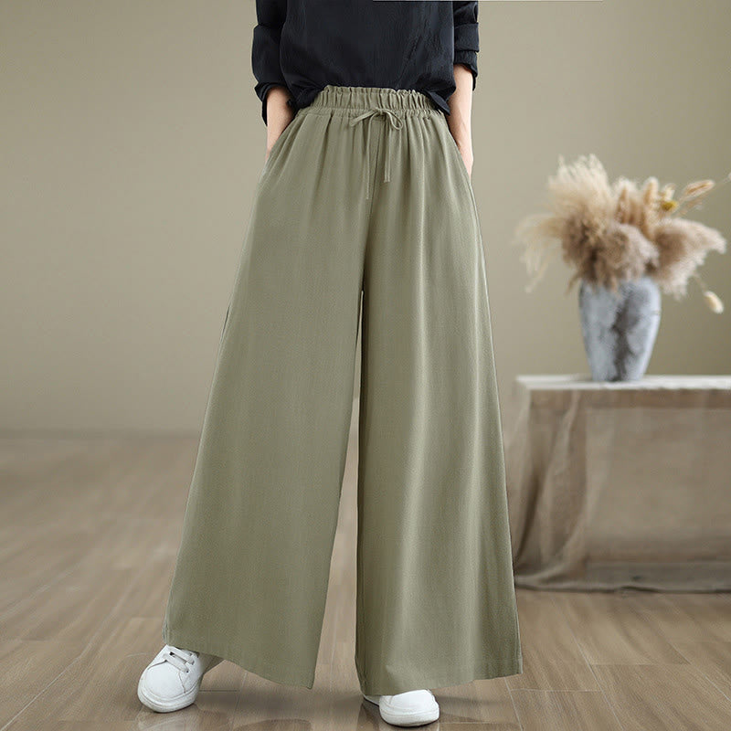 Buddha Stones Damen-Hose aus Baumwoll-Leinen-Mischgewebe mit Kordelzug, weitem Bein und Knöchellänge, Taschen - Dunkelseegrün - US6, UK/AU10, EU38 (XL) - image 0