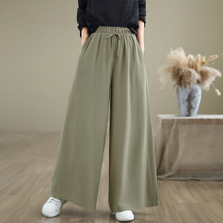 Buddha Stones Damen-Hose aus Baumwoll-Leinen-Mischgewebe mit Kordelzug, weitem Bein und Knöchellänge, Taschen - Dunkelseegrün - US6, UK/AU10, EU38 (XL) - image 0