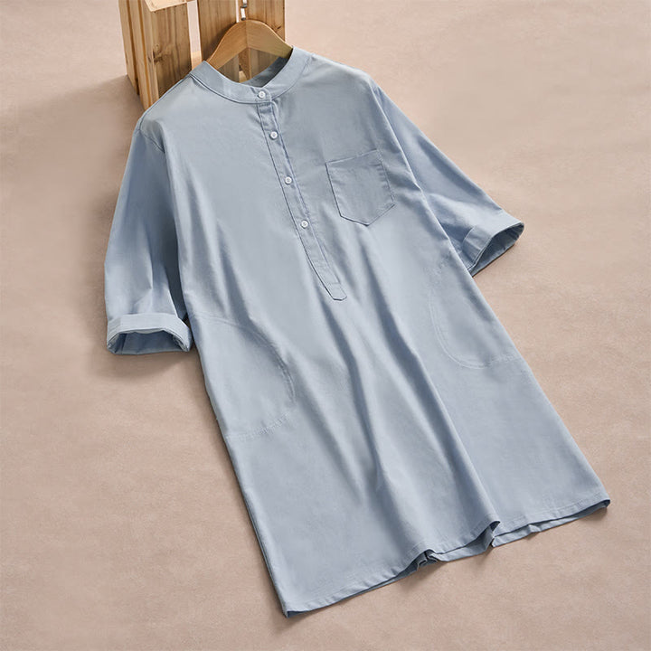 Buddha Stones ​​Herbst-Damenbluse aus Baumwolle mit drei Viertelärmeln, Taschen und Knöpfen in Unifarben - Hellblau - US14, UK/AU18, EU46 (2XL) - image 0