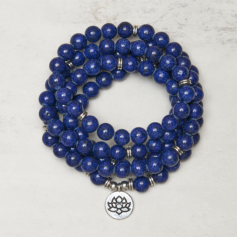 Buddha Stones, 108 Perlen, Lapislazuli, Lotus-Symbol, positive Mala - Lapislazuli (Handgelenkumfang: 18-21 cm) - image 0