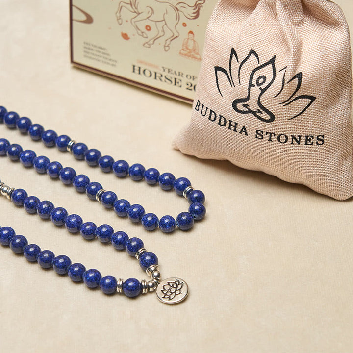 Buddha Stones, 108 Perlen, Lapislazuli-Lotus-Symbol, positive Mala - image 5