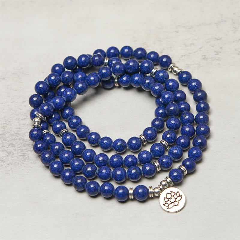 Buddha Stones, 108 Perlen, Lapislazuli-Lotus-Symbol, positive Mala - image 1