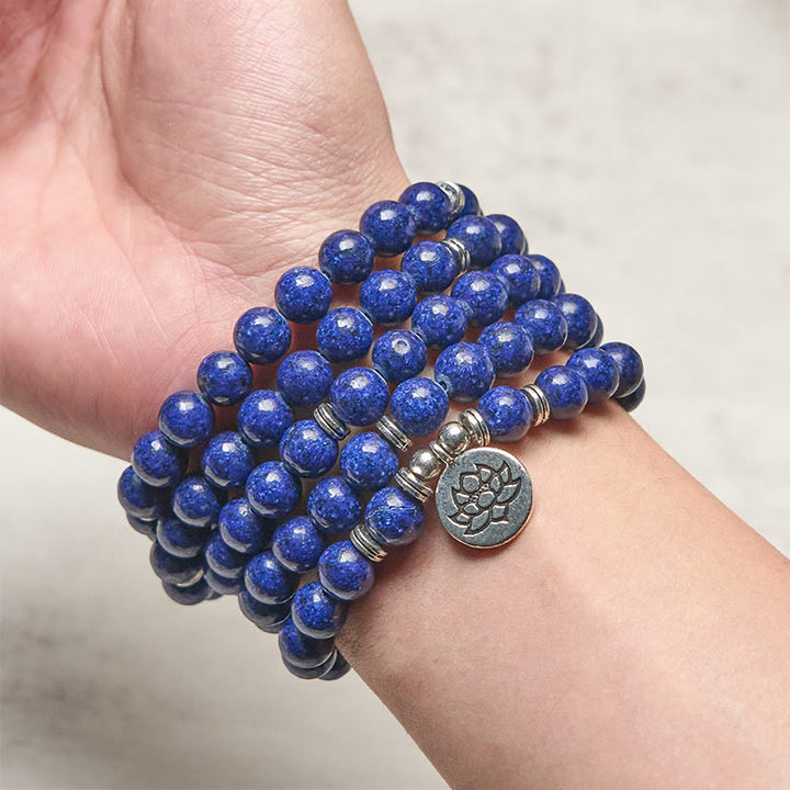 Buddha Stones, 108 Perlen, Lapislazuli-Lotus-Symbol, positive Mala - image 3
