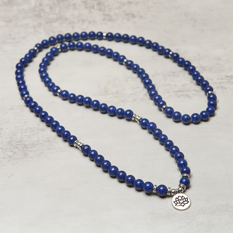 Buddha Stones, 108 Perlen, Lapislazuli, Lotus-Symbol, positive Mala - image 2