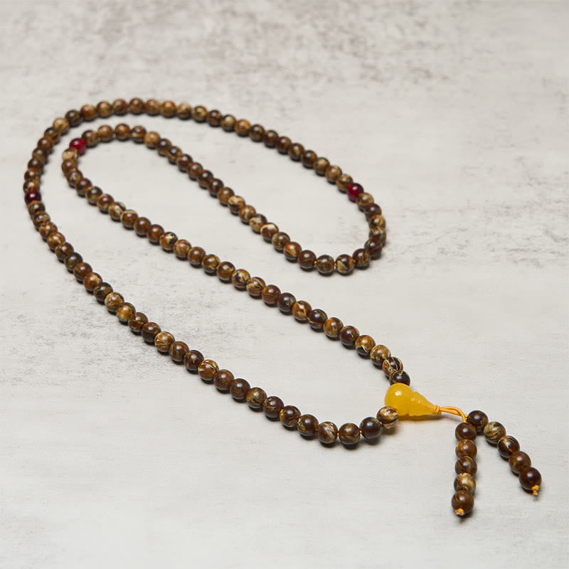 Buddha Stones ​​108 Perlen Mehrfarbiger Bernstein-Kürbis-Anhänger Mala - image 2