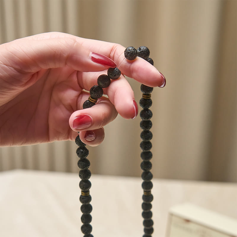 Buddha Stones ​​Retro-Lotus-Symbol-Anhänger Lavasteinperle Heilung Neubeginn Mala - image 4