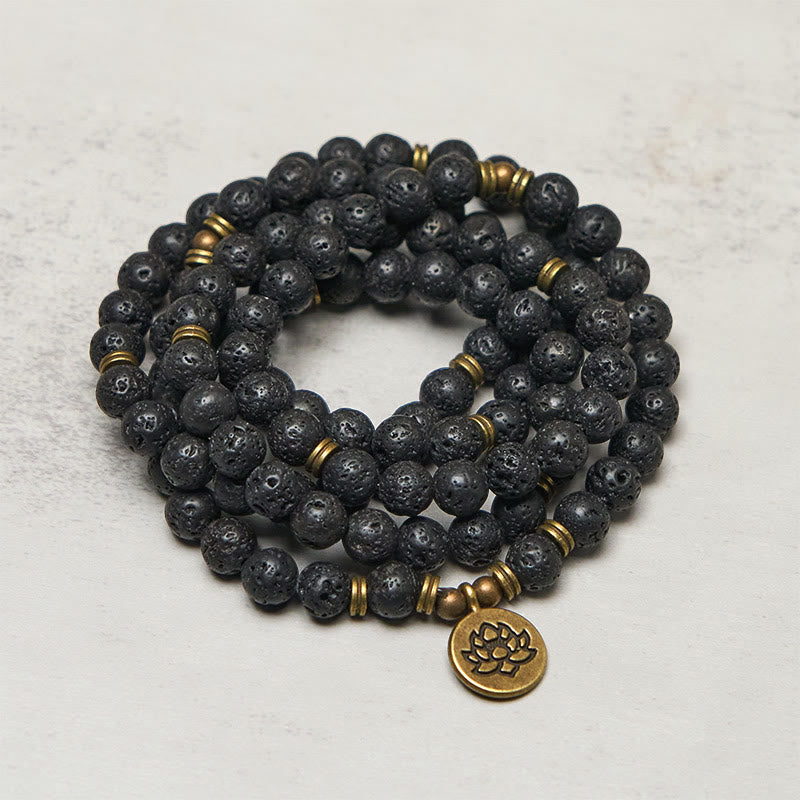 Buddha Stones ​​Retro-Lotus-Symbol-Anhänger Lavasteinperle Heilung Neubeginn Mala - image 1