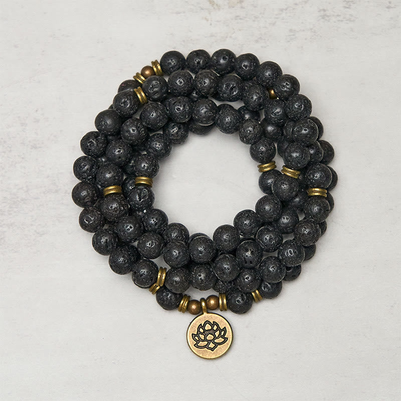 Buddha Stones ​​Retro-Lotus-Symbol-Anhänger Lavasteinperle Heilung Neubeginn Mala - Lavagestein - image 0