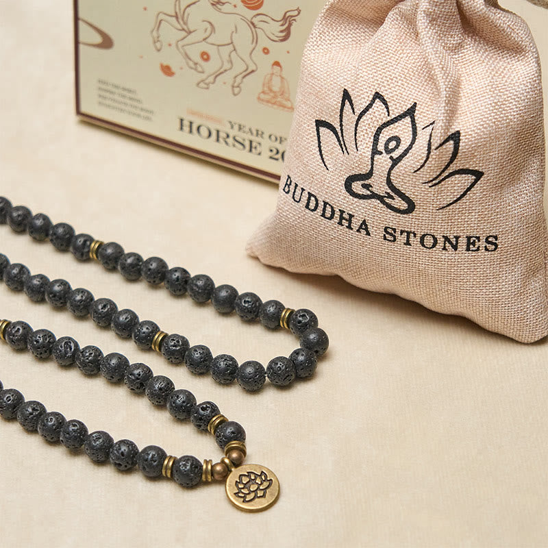Buddha Stones ​​Retro-Lotus-Symbol-Anhänger Lavasteinperle Heilung Neubeginn Mala - image 5