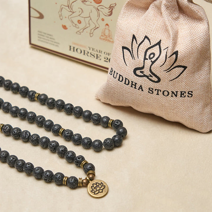 Buddha Stones ​​Retro-Lotus-Symbol-Anhänger Lavasteinperle Heilung Neubeginn Mala - image 5