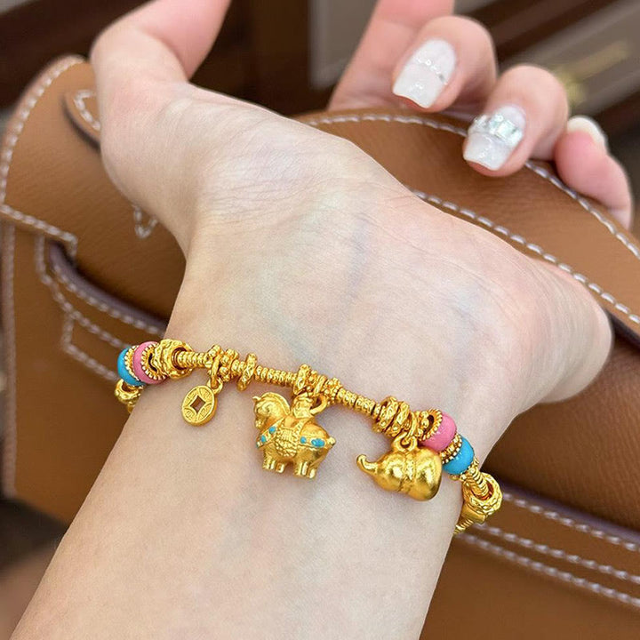 Buddha Stones ​​Jahr des Pferdes Kürbis Kupfermünze Kupfer Balance Armband - image 3