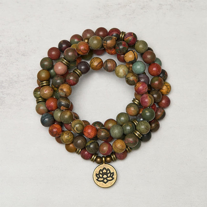 Buddha Stones ​​Retro-Lotus-Symbol-Anhänger Runde Perle Rot Türkis Warm Mala - Roter Türkis - 8 mm - image 0