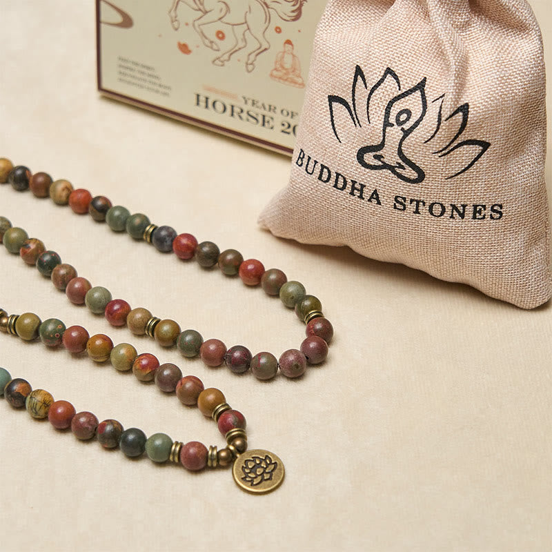 Buddha Stones ​​Retro-Lotus-Symbol-Anhänger Runde Perle Rot Türkis Warm Mala - image 5