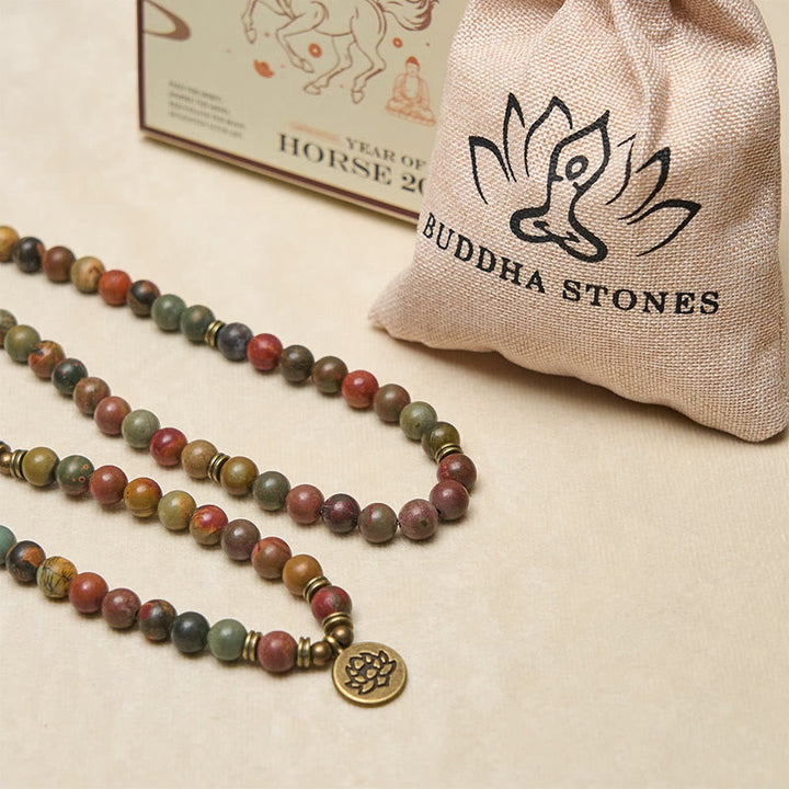 Buddha Stones ​​Retro-Lotus-Symbol-Anhänger Runde Perle Rot Türkis Warm Mala - image 5