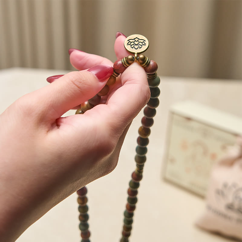 Buddha Stones ​​Retro-Lotus-Symbol-Anhänger Runde Perle Rot Türkis Warm Mala - image 4