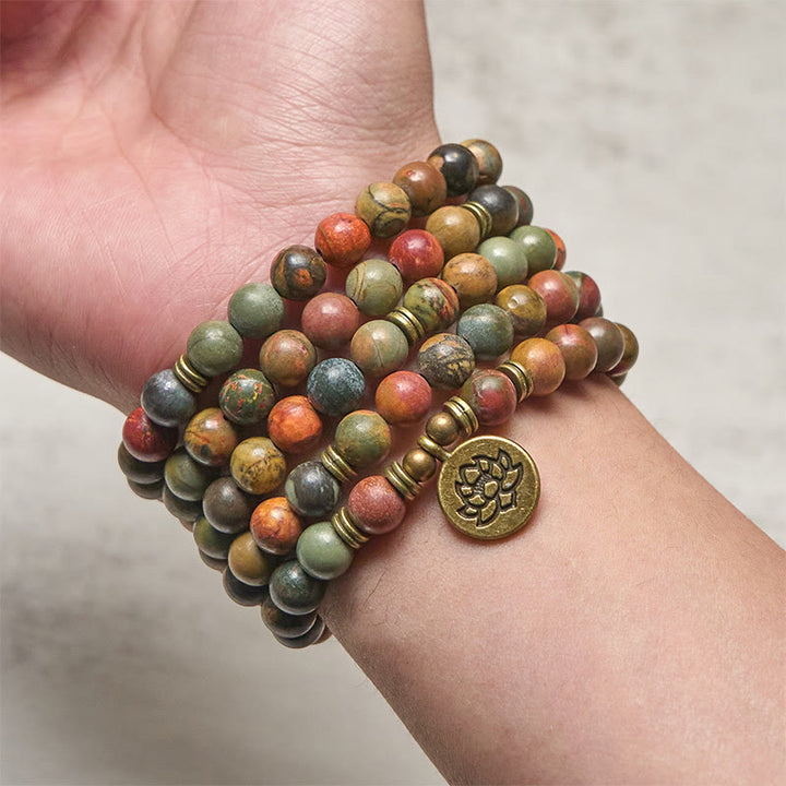 Buddha Stones ​​Retro-Lotus-Symbol-Anhänger Runde Perle Rot Türkis Warm Mala - image 3