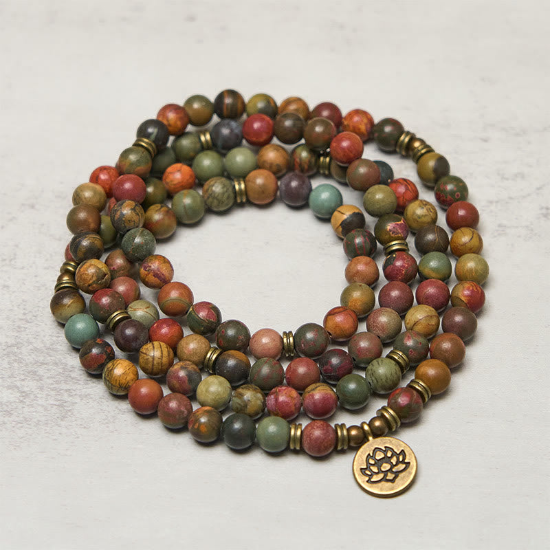 Buddha Stones ​​Retro-Lotus-Symbol-Anhänger Runde Perle Rot Türkis Warm Mala - image 1
