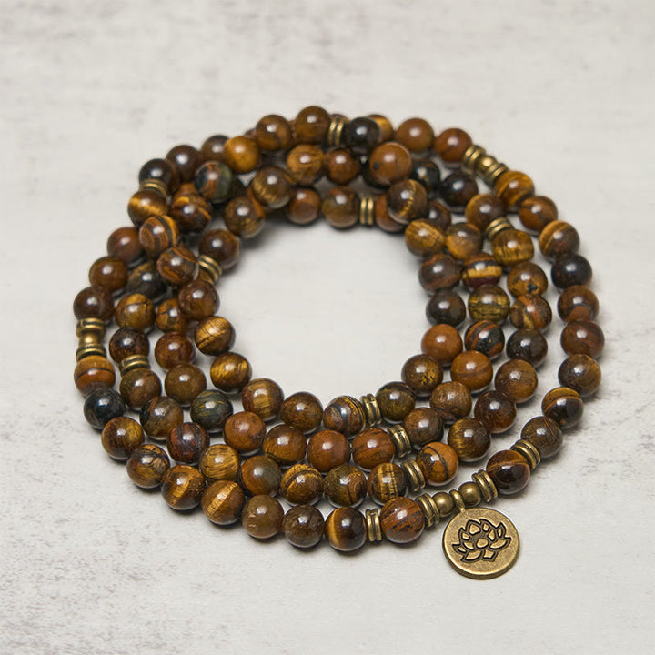 Buddha Stones, Lotus-Symbol, Tigerauge, Perlen-Kraft-Mala - image 1